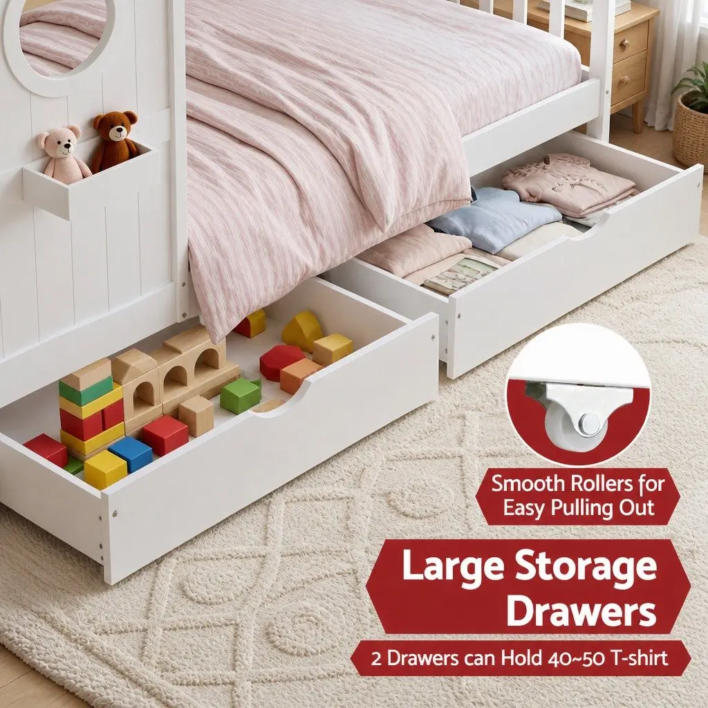Kids Bed Frame with House Shape and Storage Options