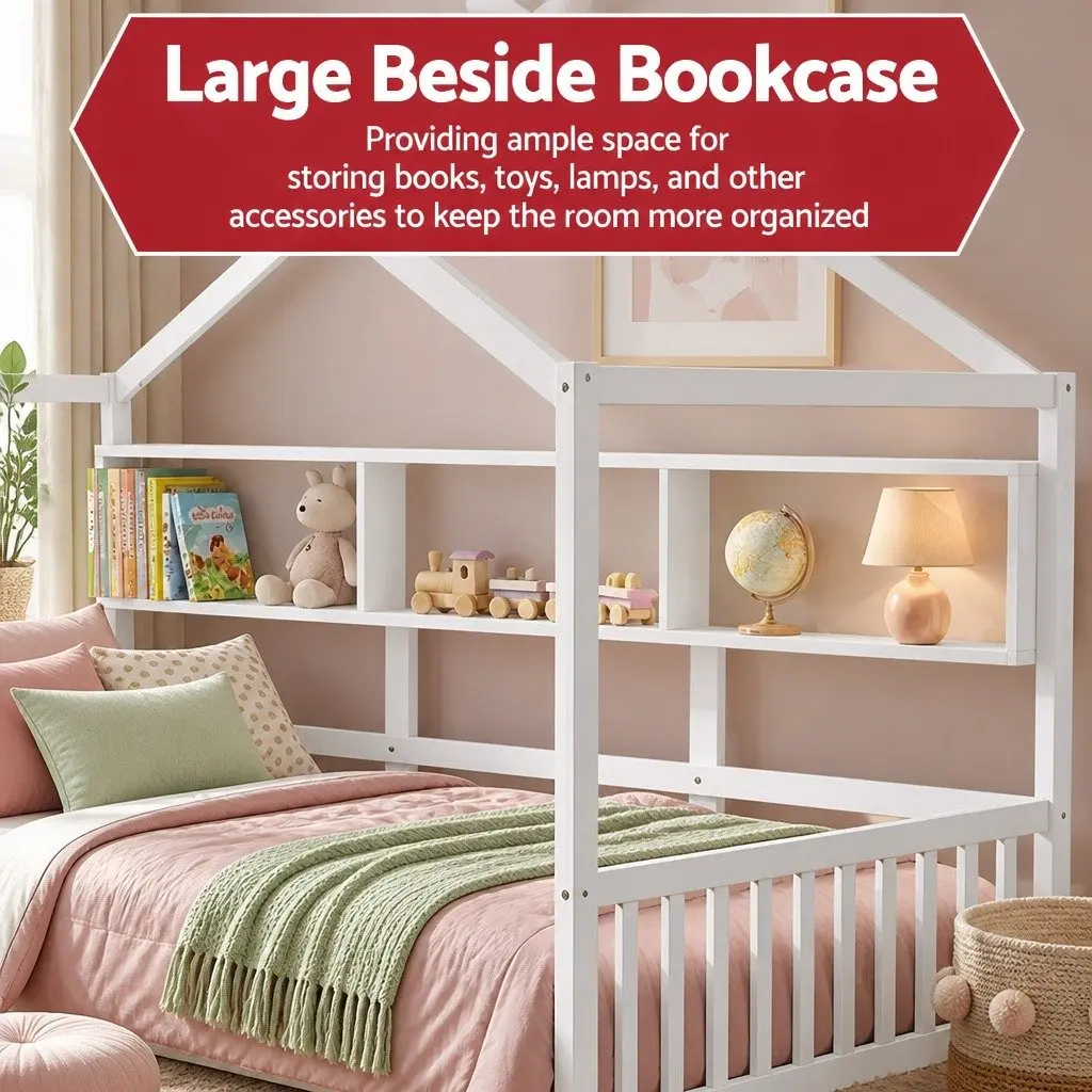 Kids Bed Frame with House Shape and Storage Options