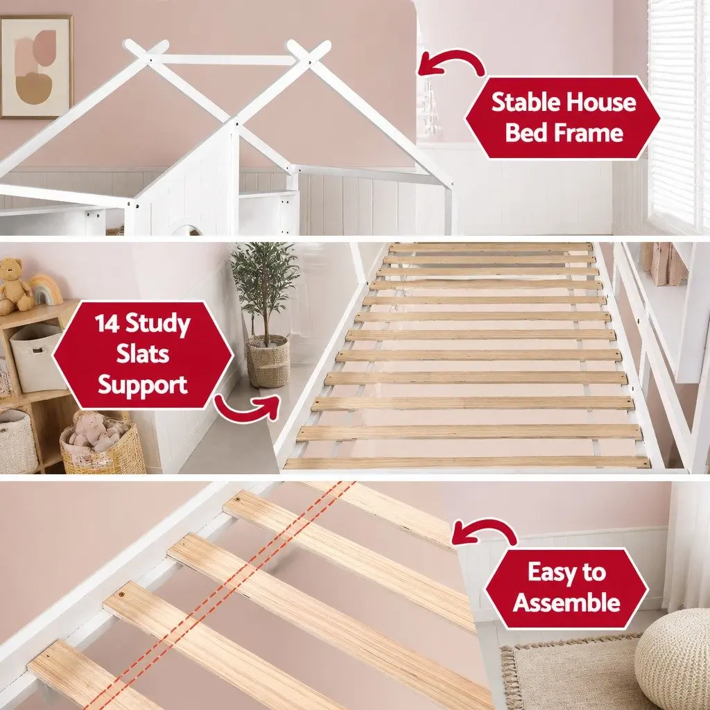 Kids Bed Frame with House Shape and Storage Options