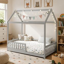 Grey Kids House Bed Frame for Children's Rooms
