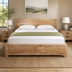 Wooden Double Bed Frame with Slats and Headboard