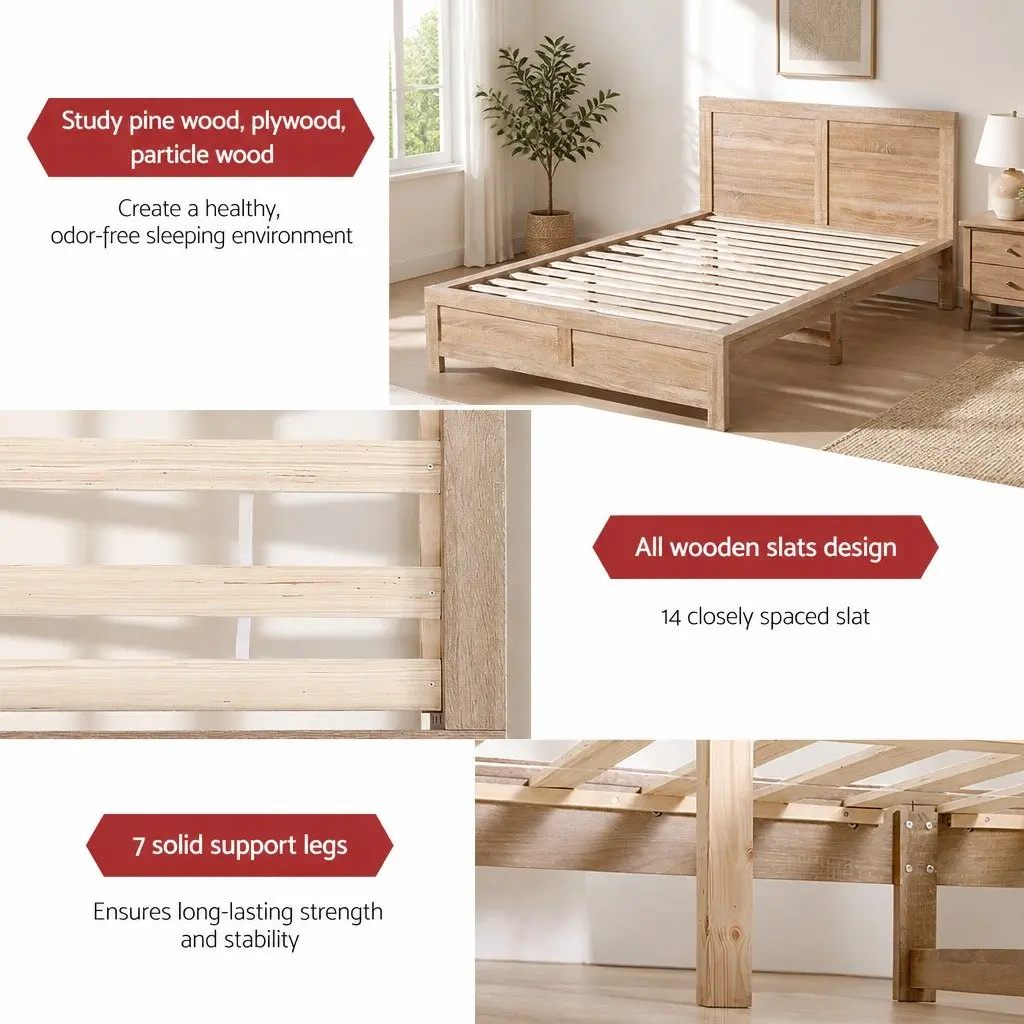 King Single Bed Frame with 2 Storage Drawers Wooden Bedroom Furniture