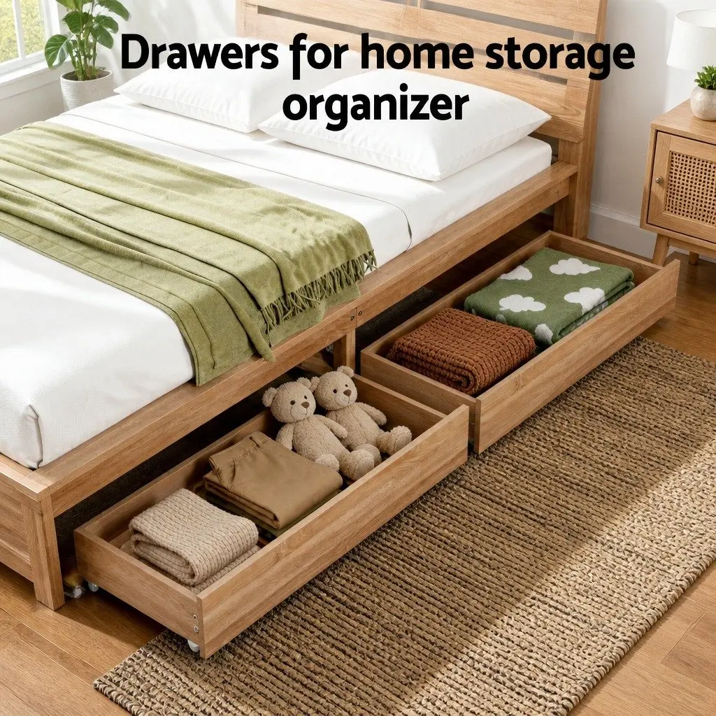 King Single Bed Frame with 2 Storage Drawers Wooden Bedroom Furniture