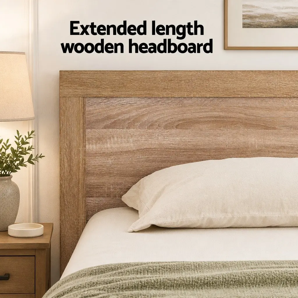 King Single Bed Frame Wooden Base Walnut 122cm W x 210cm L x 90cm H Pine Wood Plywood Particle Wood
