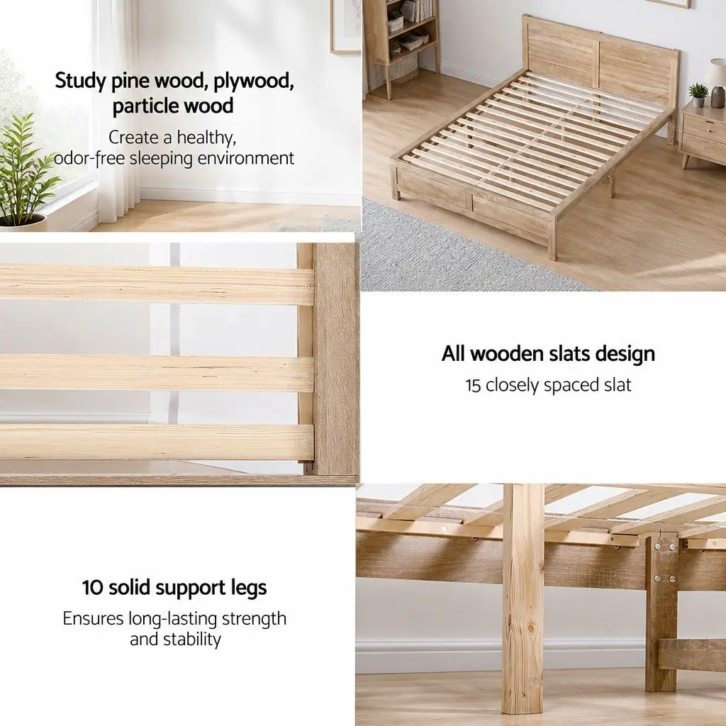 Queen Size Bed Frame with Storage Drawers Wooden Bedroom Furniture Slat Base