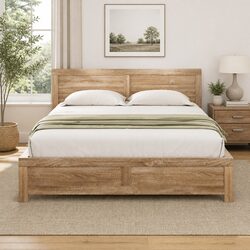 Modern Queen Size Bed Frame with Headboard in Walnut