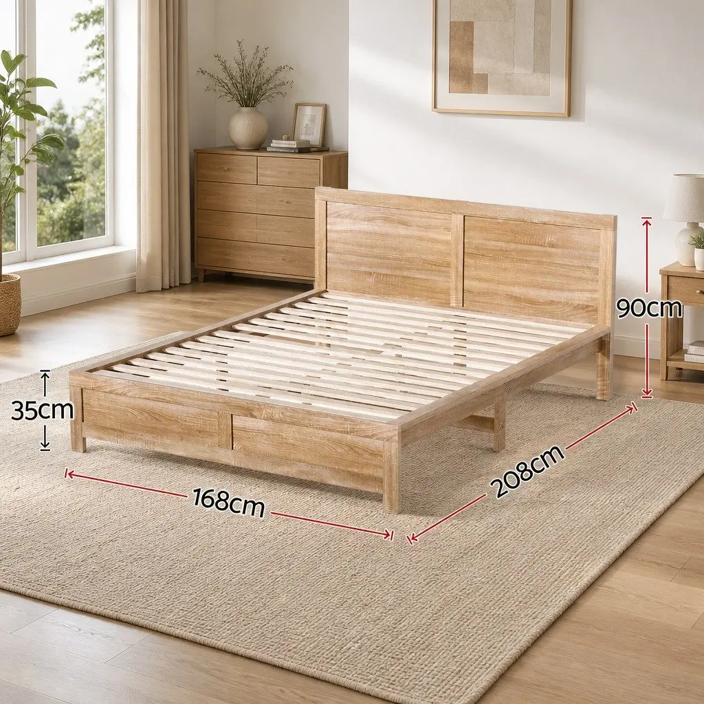 Queen Size Bed Frame with Headboard in Walnut