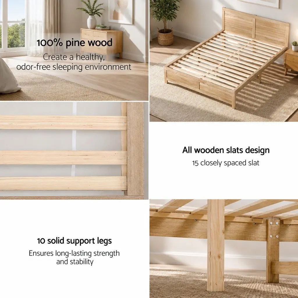 Queen Size Bed Frame with Headboard in Walnut