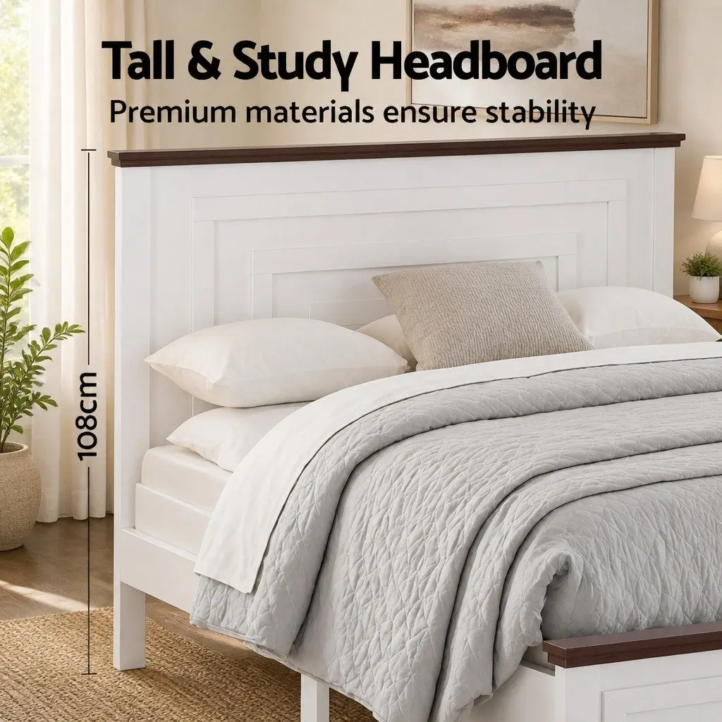 Double Bed Frame White Wooden Platform with Headboard and Storage Drawers 197cm x 143cm x 108cm