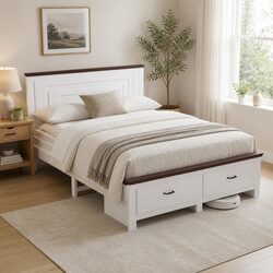 Queen Wooden Bed Frame With 2 Storage Drawers