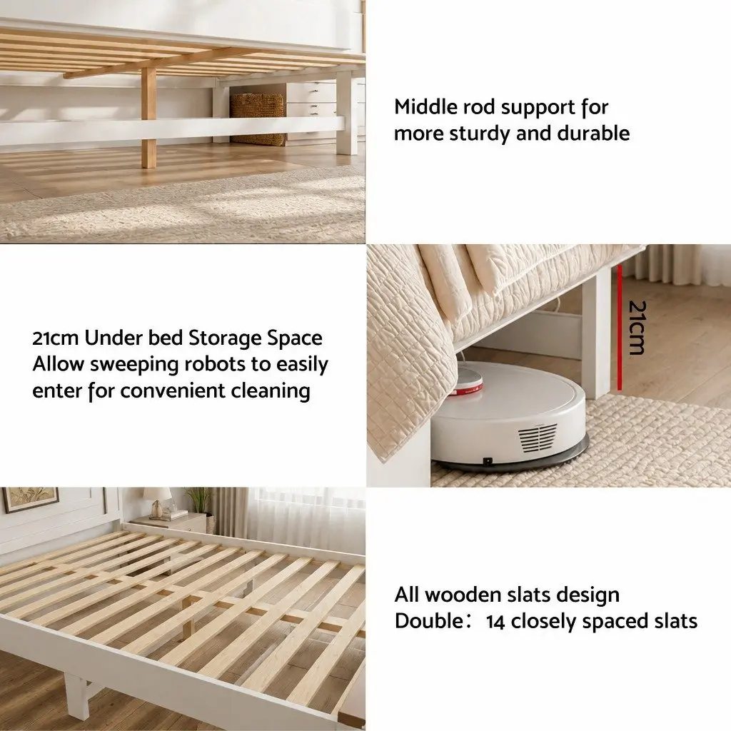 Queen Wooden Bed Frame With 2 Storage Drawers