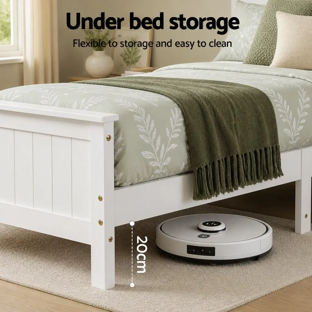 Queen Bed Frame with Storage Headboard in White