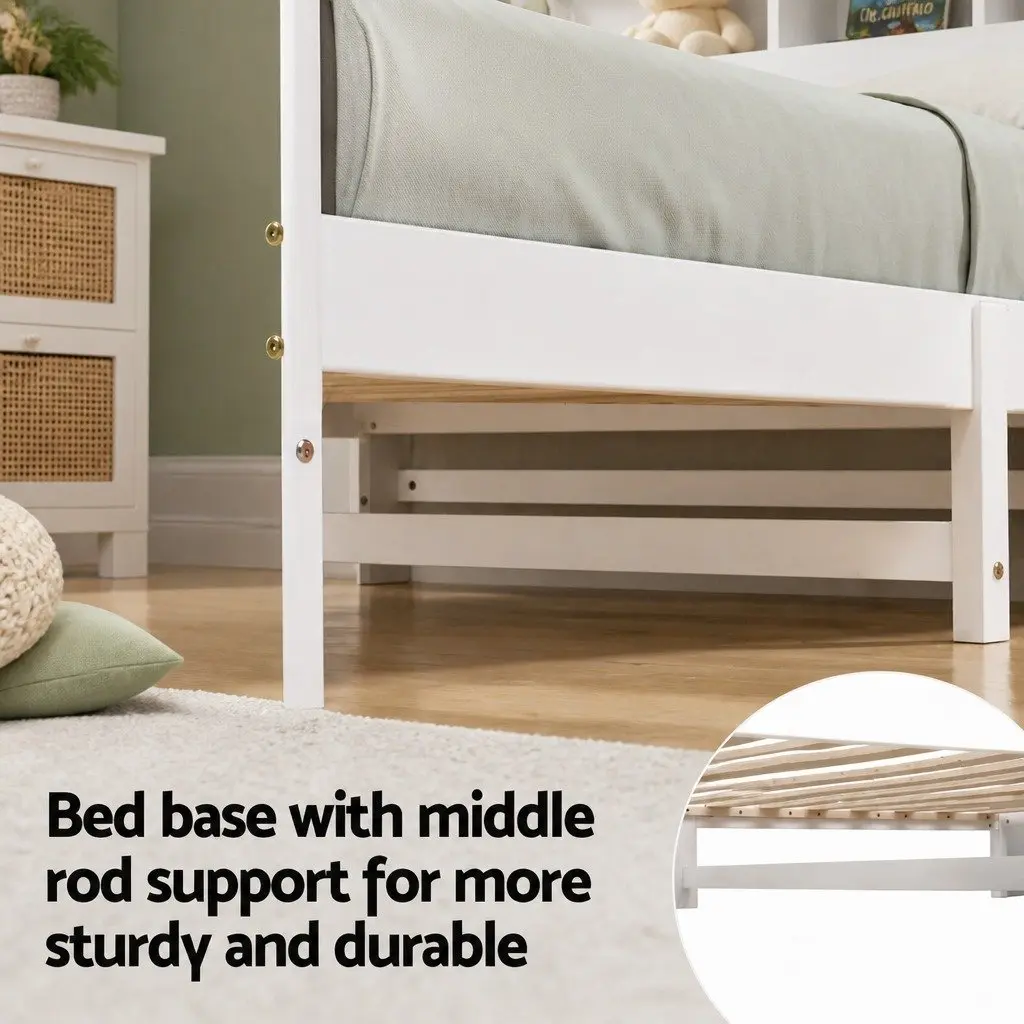 Single Bed Frame with Storage Headboard Footboard Wooden Bed Base White