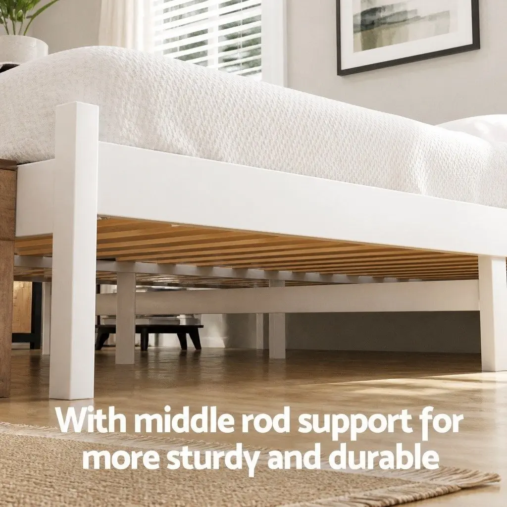 Wooden Double Bed Frame with Storage Drawers in White