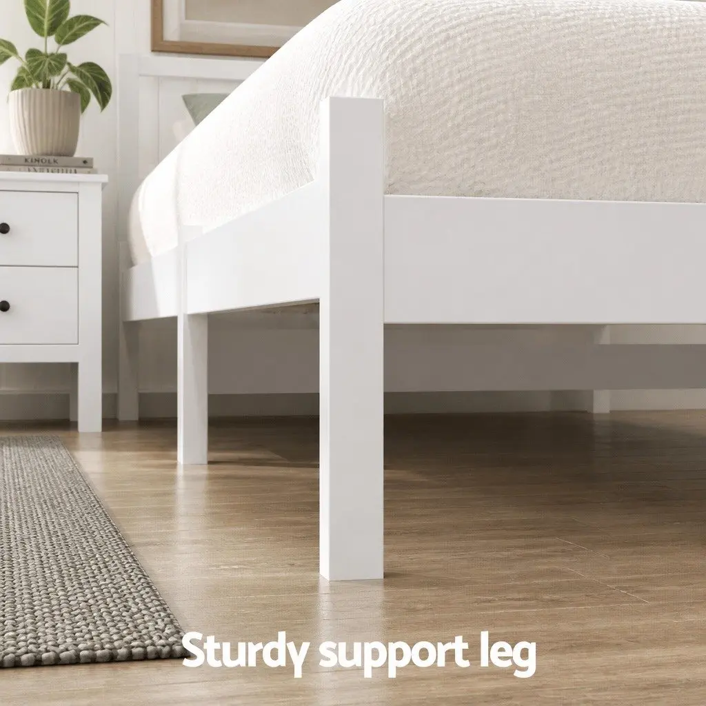 Wooden Double Bed Frame with Storage Drawers in White