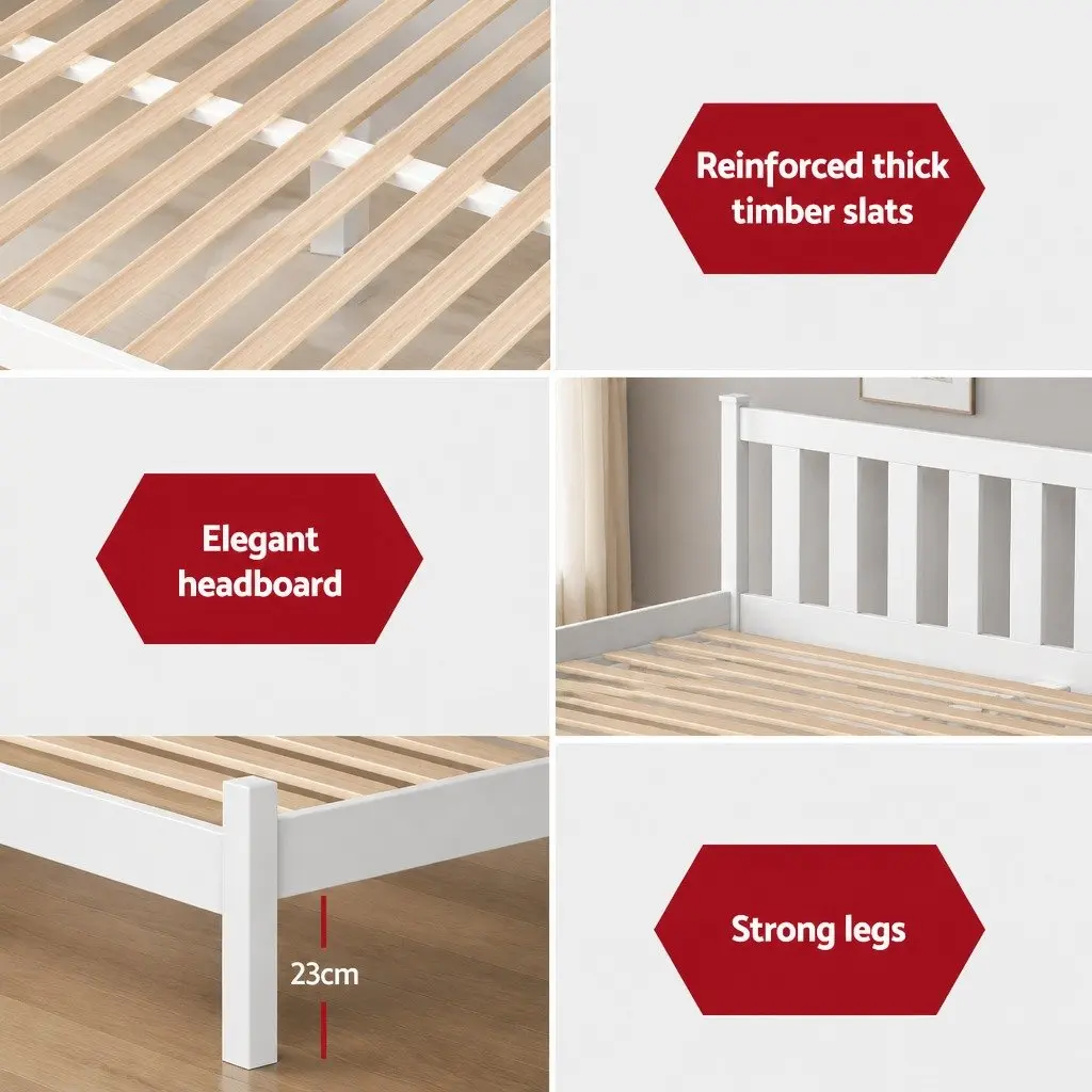Wooden Double Bed Frame with Storage Drawers in White