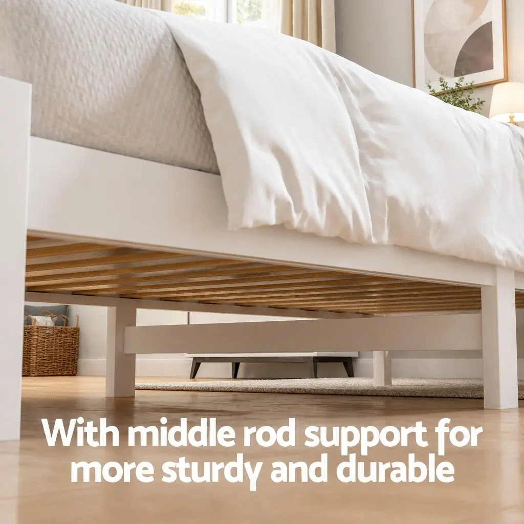 Wooden King Single Bed Frame with Storage Drawers in White