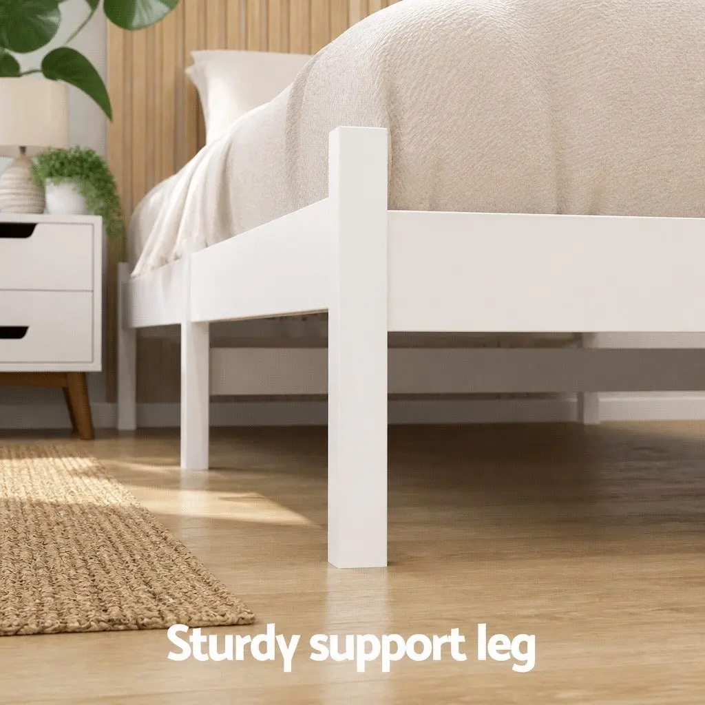 Wooden King Single Bed Frame with Storage Drawers in White