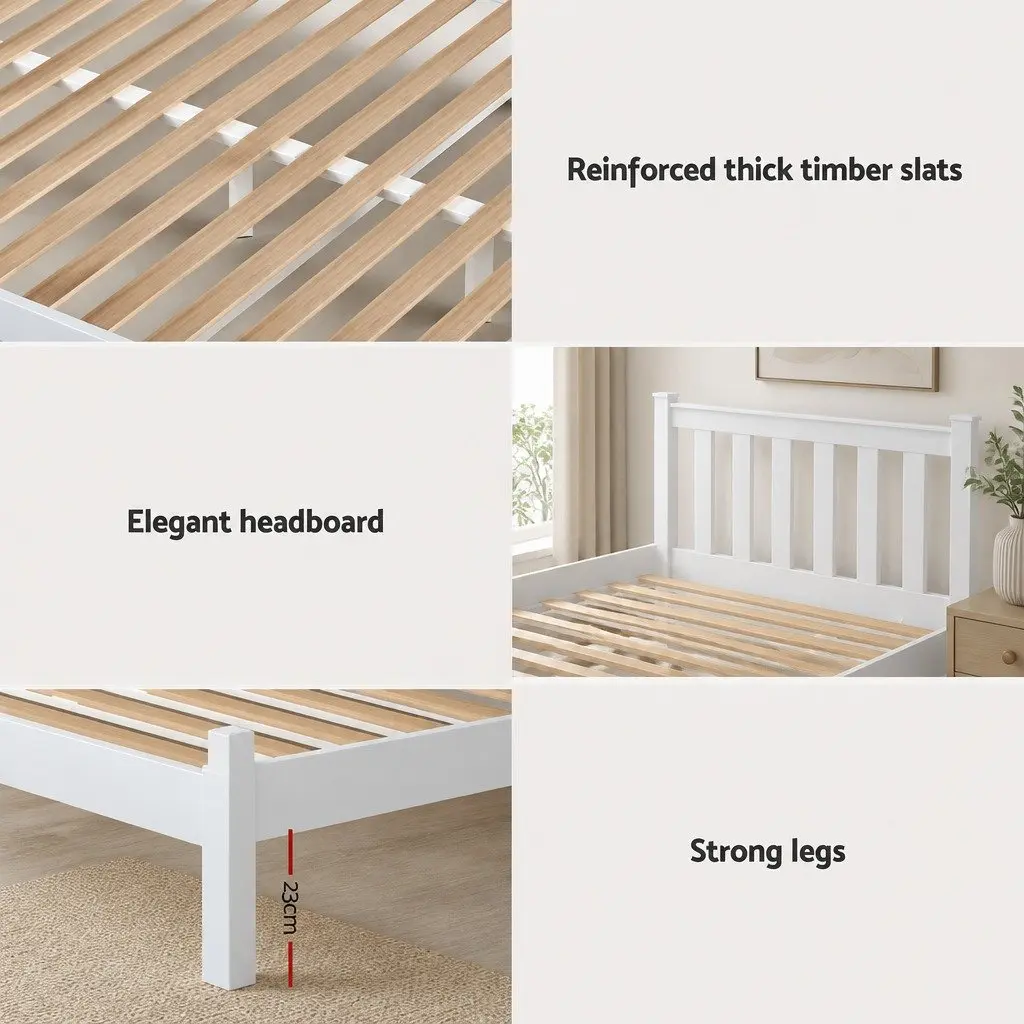 Wooden King Single Bed Frame with Storage Drawers in White