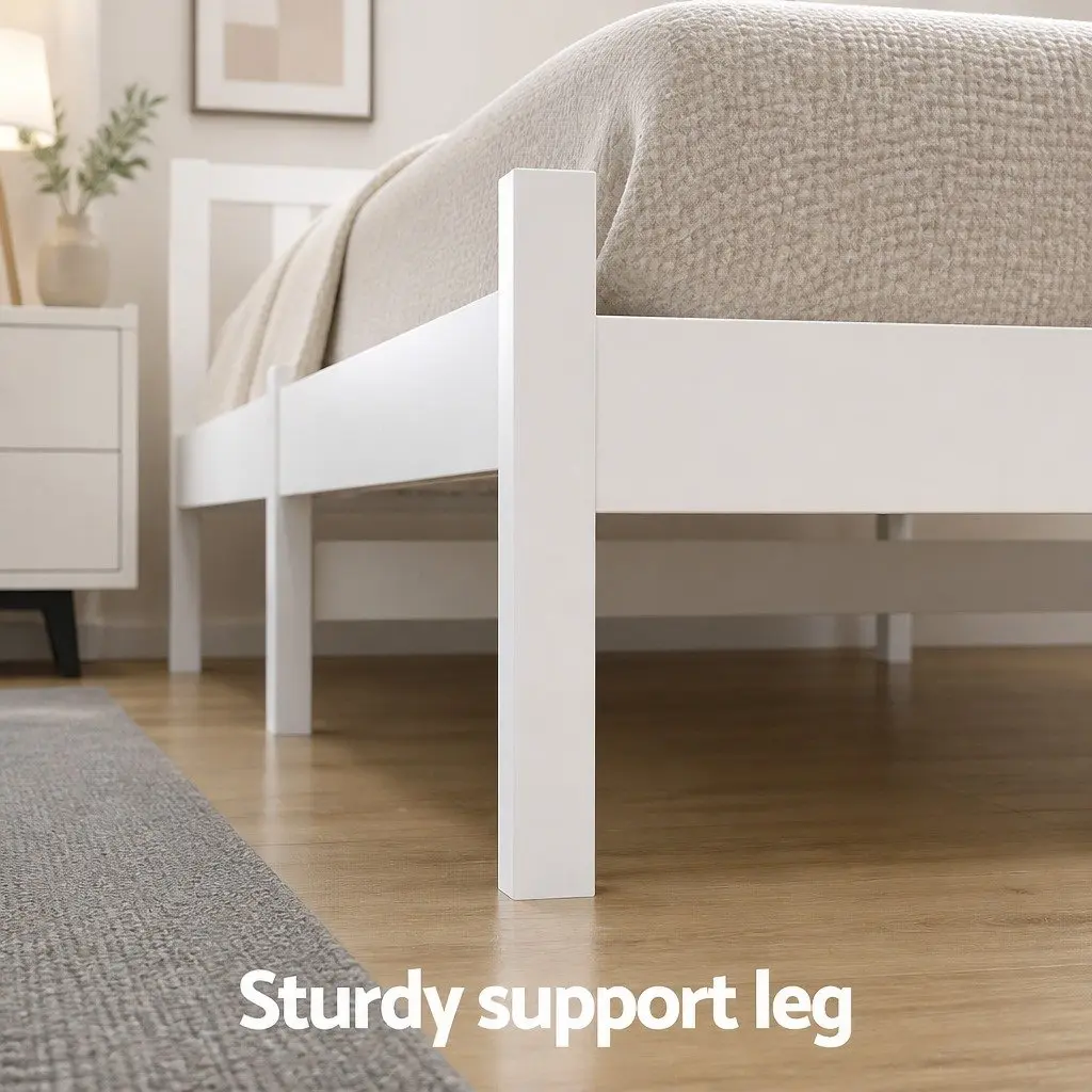 Wooden Queen Size Bed Frame with Storage Drawers in White