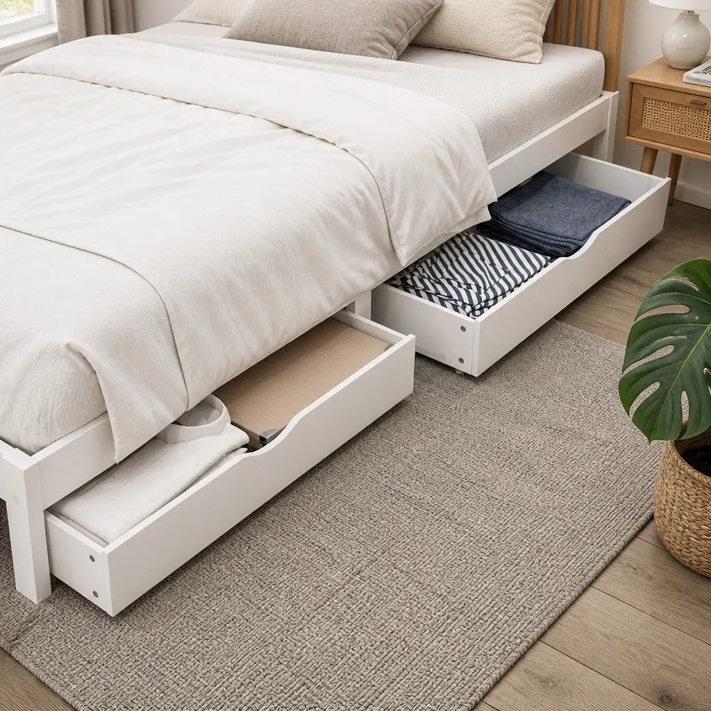 Wooden Platform Single Bed Frame with Storage Drawers