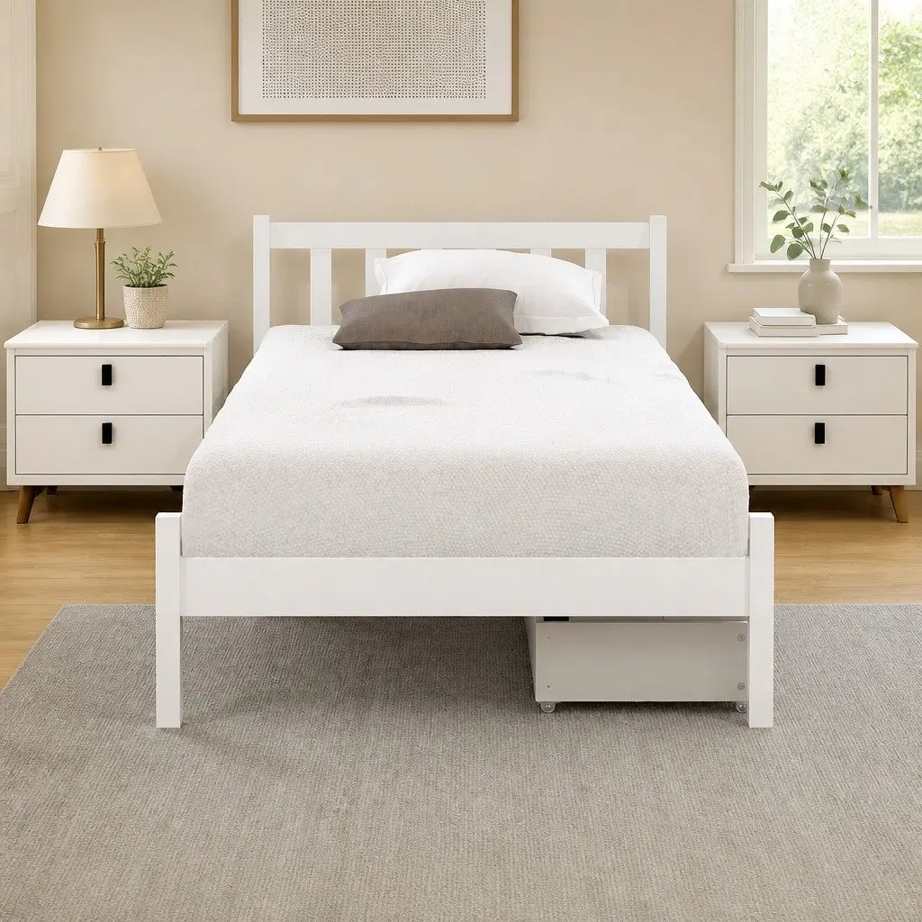 Wooden Platform Single Bed Frame with Storage Drawers