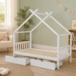 Charming White Wooden Kids Bed Frame with Storage