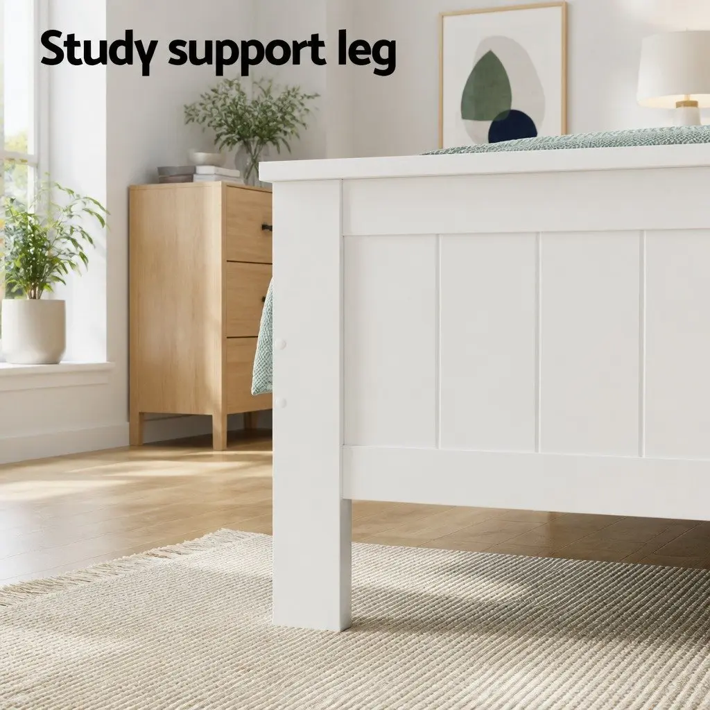 Double Bed Frame Wooden White Storage Headboard 212cm x 150cm Pine Wood