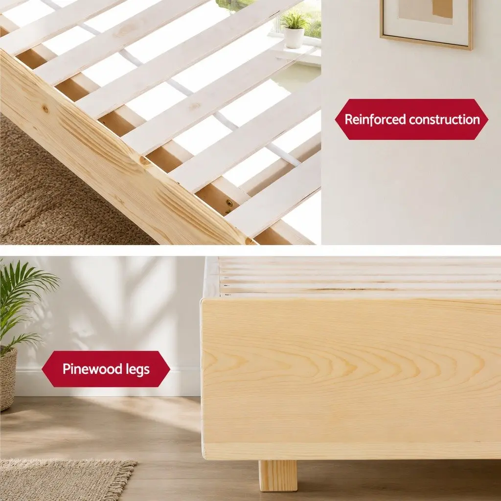 Floating Wooden Double Bed Frame with LED Lighting