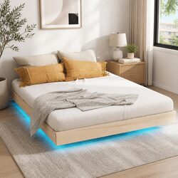 Floating Queen Size Bed Frame with LED Lighting