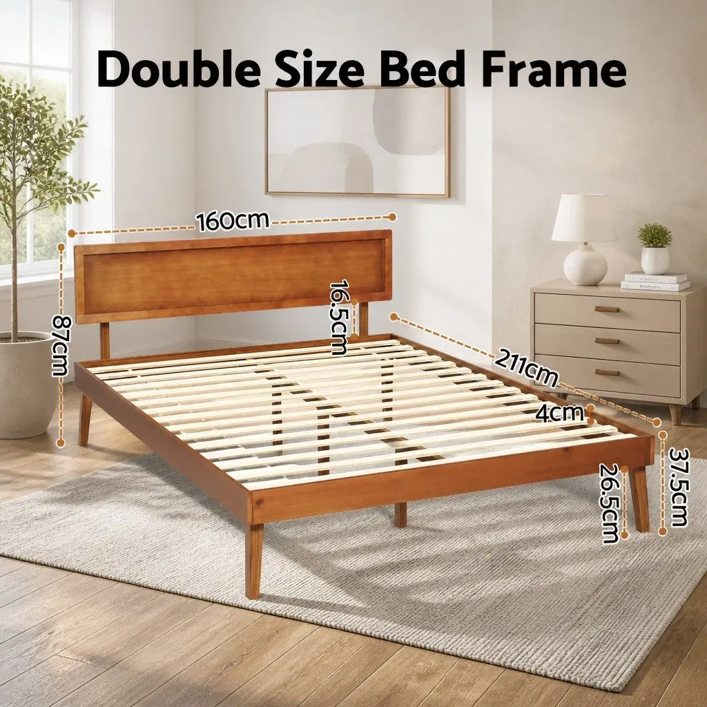 Walnut Queen Size Pinewood Bed Frame with Slatted Base