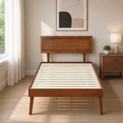 Walnut Wooden Single Bed Frame with Slatted Base