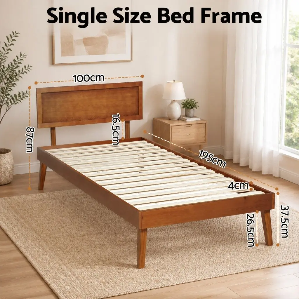 Walnut Wooden Single Bed Frame with Slatted Base