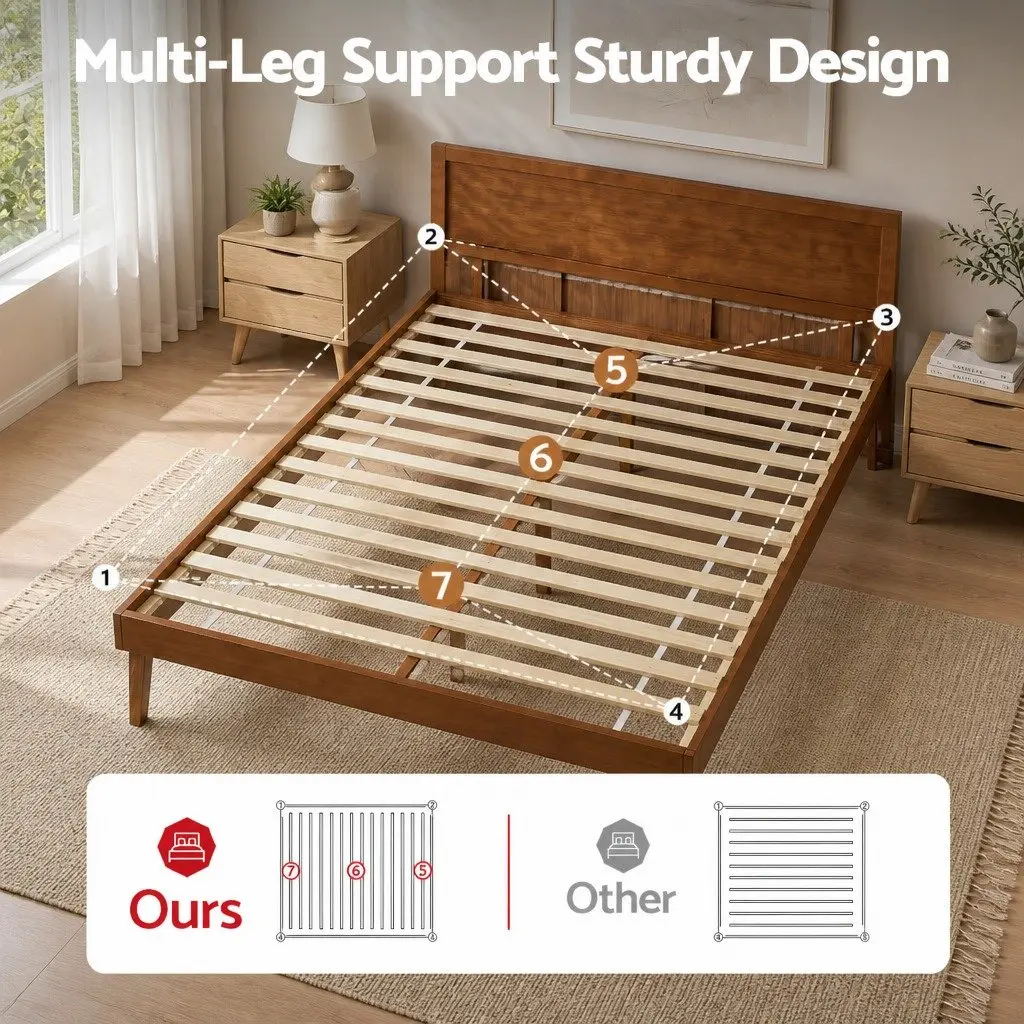 Walnut Wooden Single Bed Frame with Slatted Base