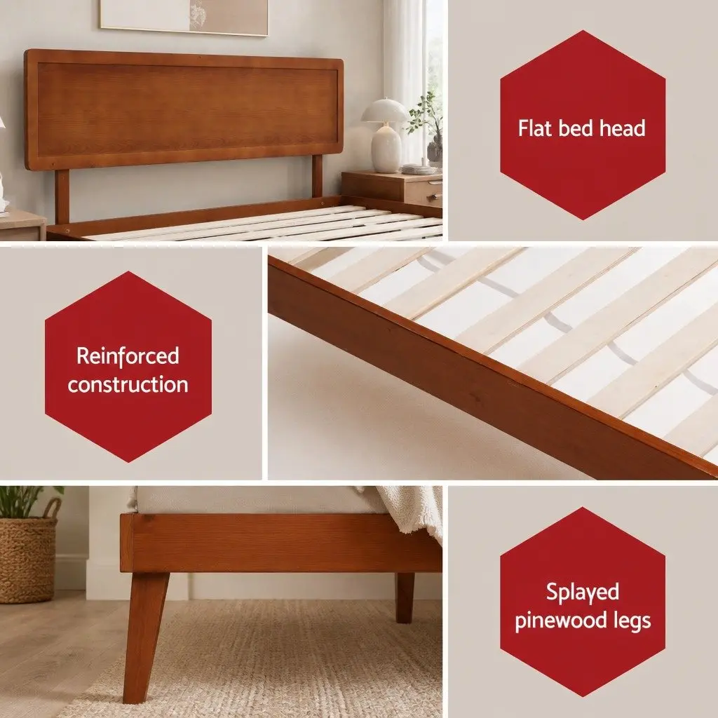 Walnut Wooden Single Bed Frame with Slatted Base