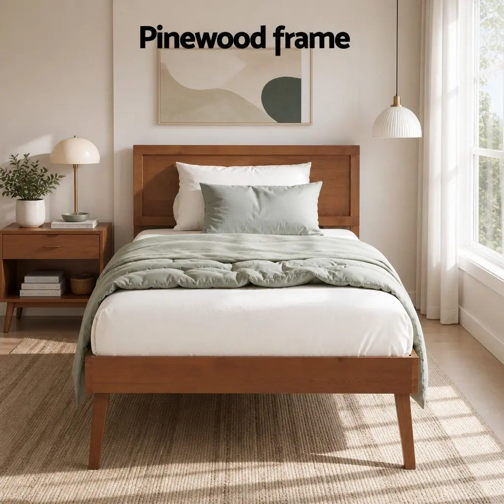 Walnut Wooden Single Bed Frame with Slatted Base