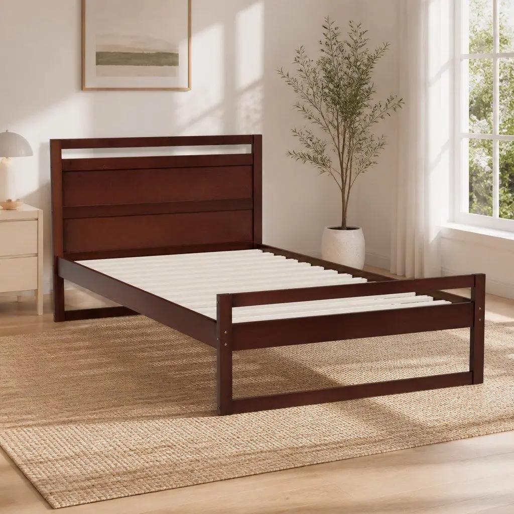 Walnut King Single Bed Frame with Slatted Base