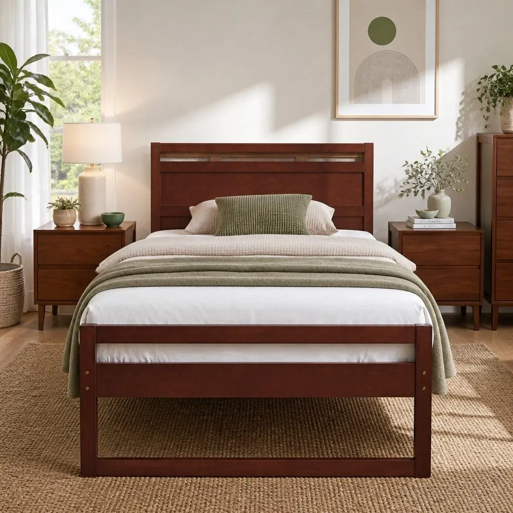 Walnut King Single Bed Frame with Slatted Base