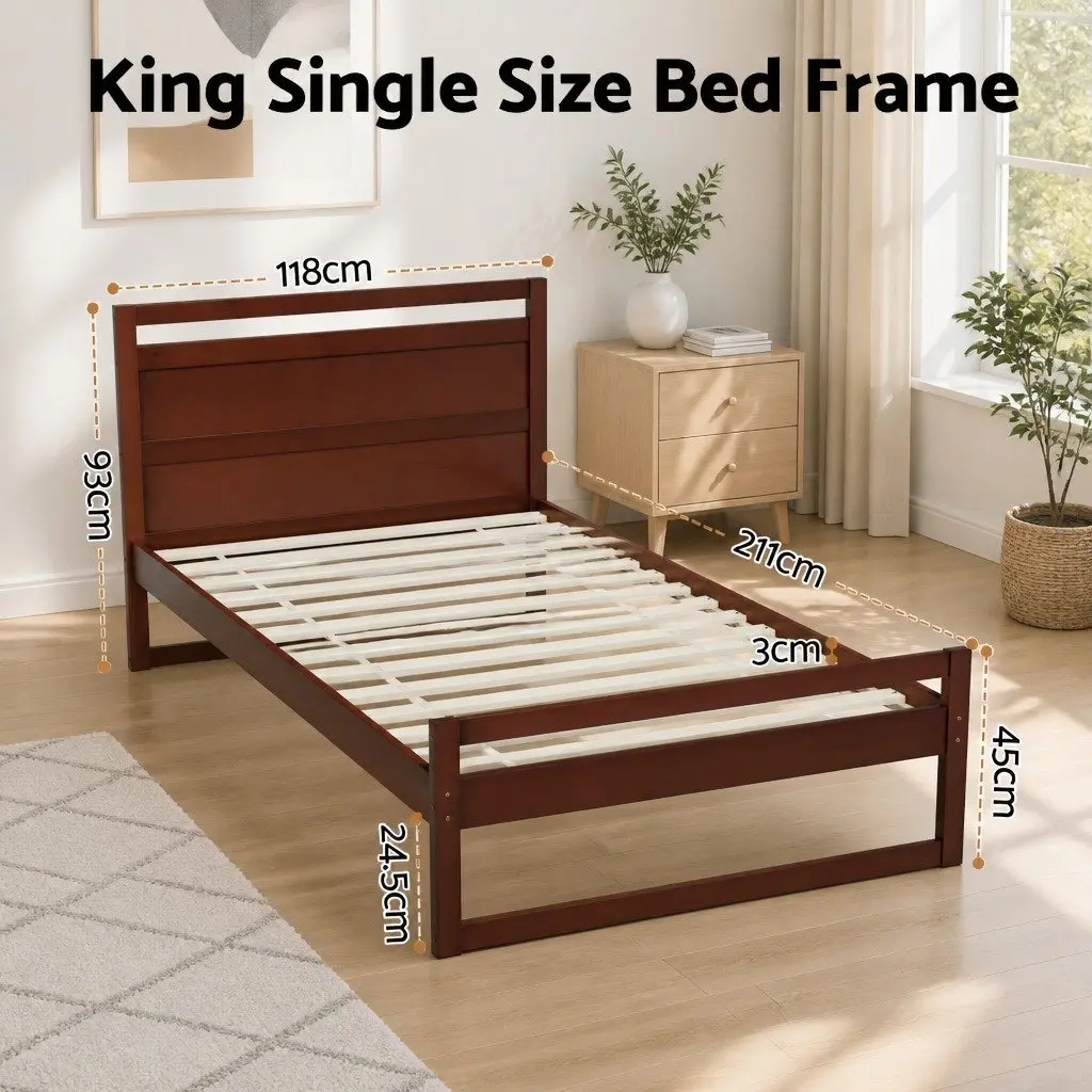 Walnut King Single Bed Frame with Slatted Base