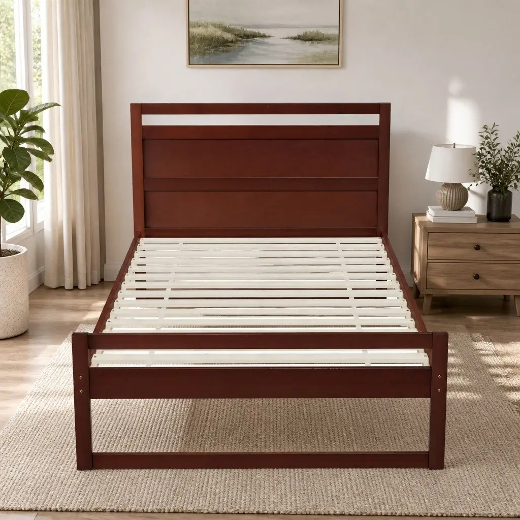 Walnut King Single Bed Frame with Slatted Base