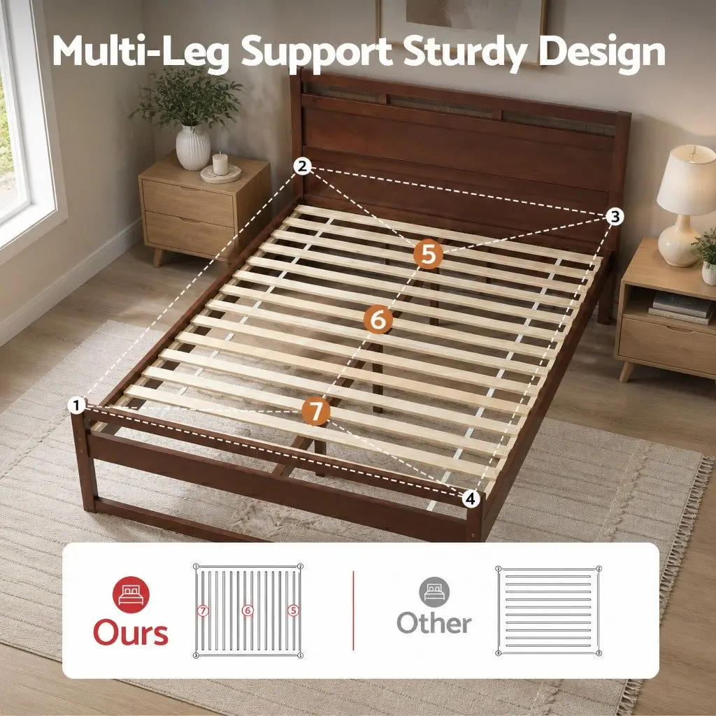 Walnut King Single Bed Frame with Slatted Base