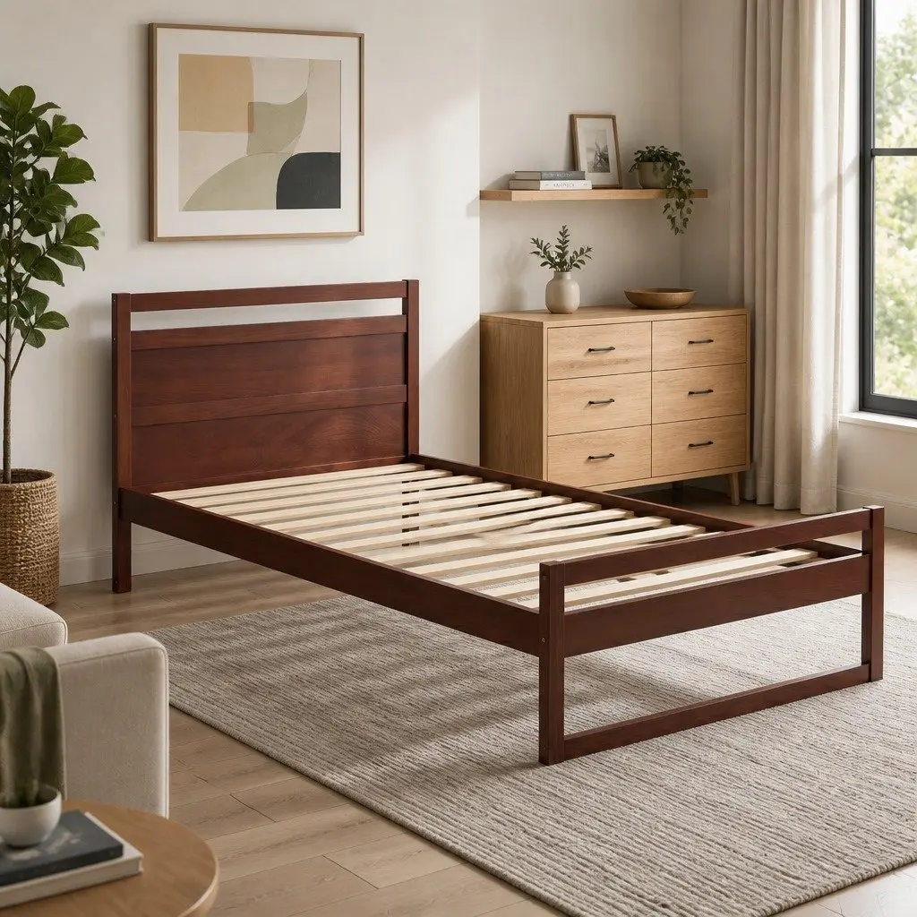 Walnut King Single Bed Frame with Slatted Base