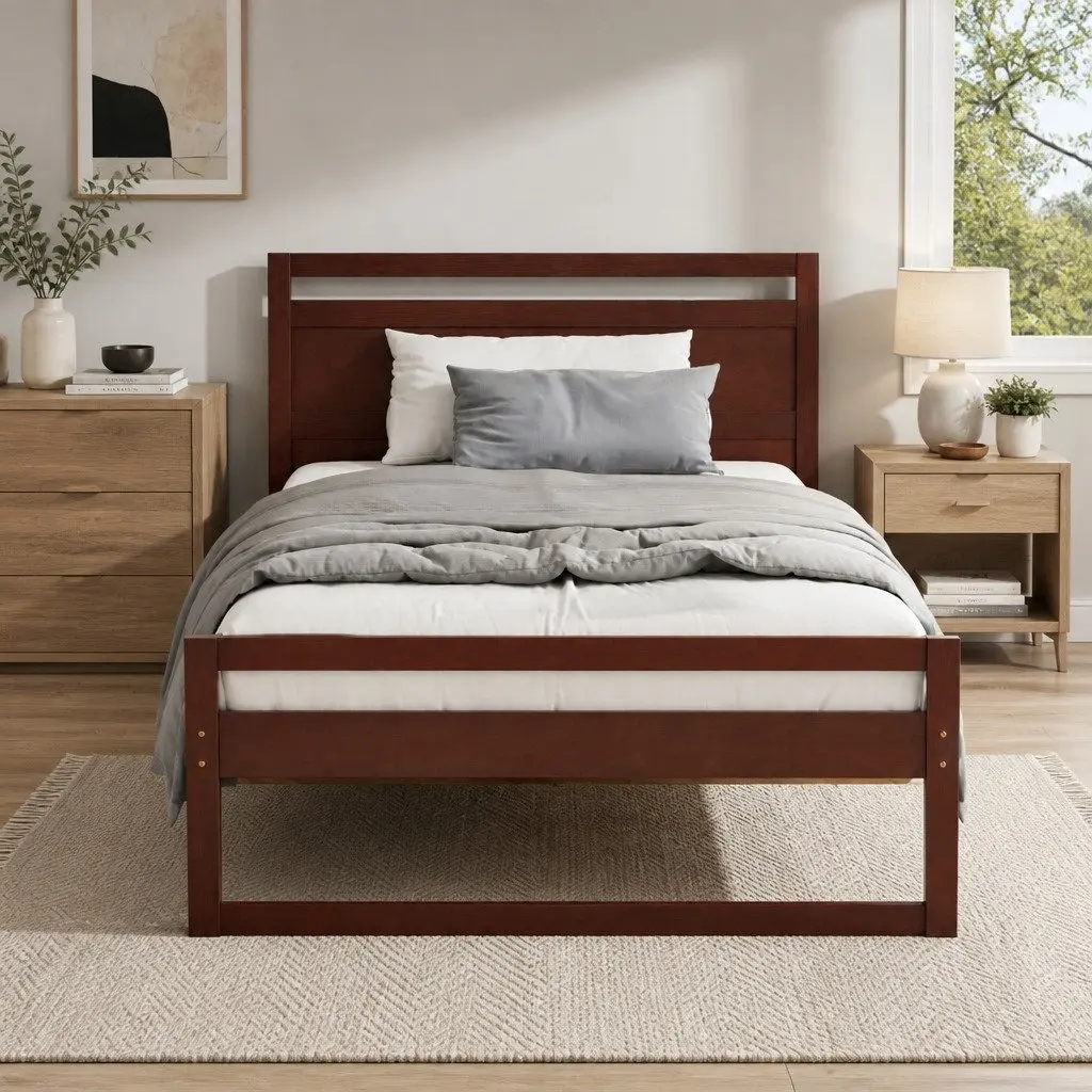 Walnut King Single Bed Frame with Slatted Base