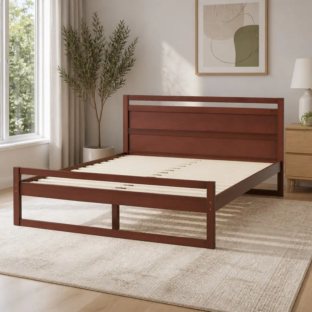 Walnut Queen Bed Frame with Wooden Slats