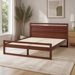 Walnut Queen Bed Frame with Wooden Slats
