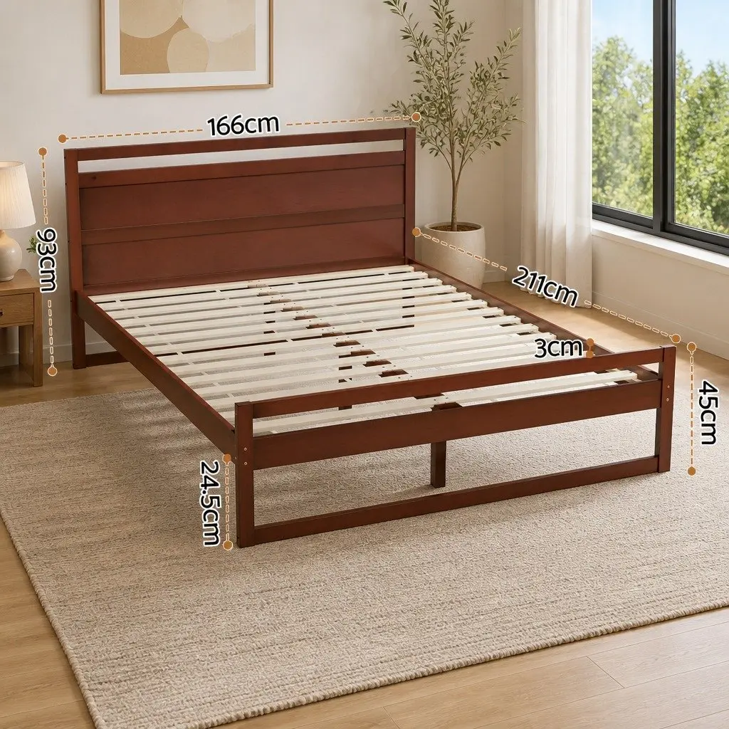 Walnut Queen Bed Frame with Wooden Slats