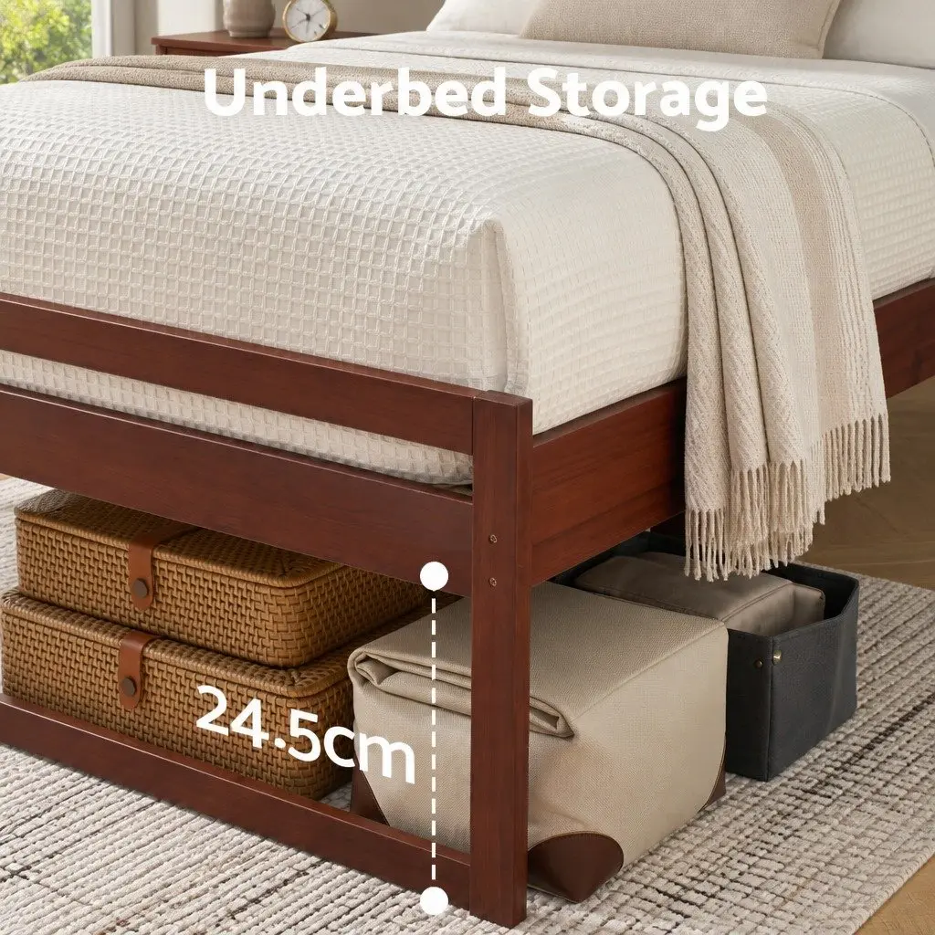 Walnut Queen Bed Frame with Wooden Slats