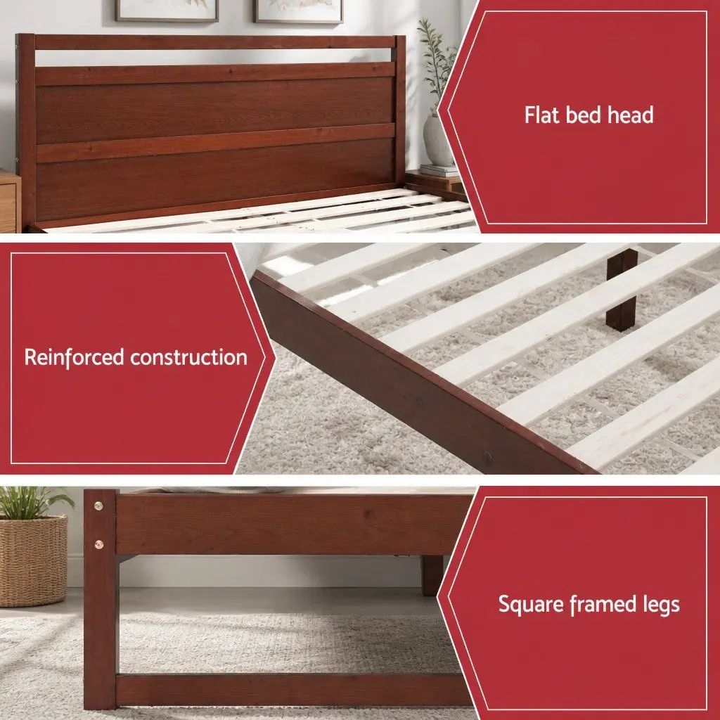 Walnut Queen Bed Frame with Wooden Slats