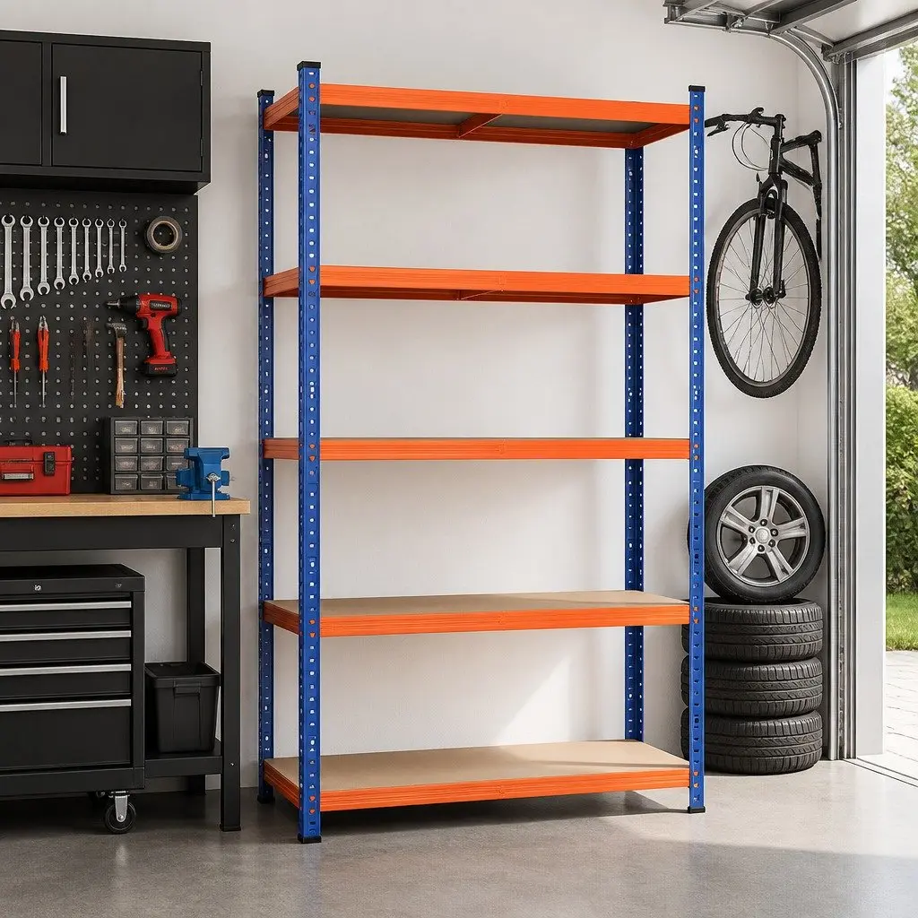 5-Tier Heavy Duty Garage Storage Rack Powder-Coated Steel Frame MDF Shelving Unit 90 x 40 x 180cm
