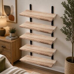 5-Piece Floating Wall Shelves in Warm Brown